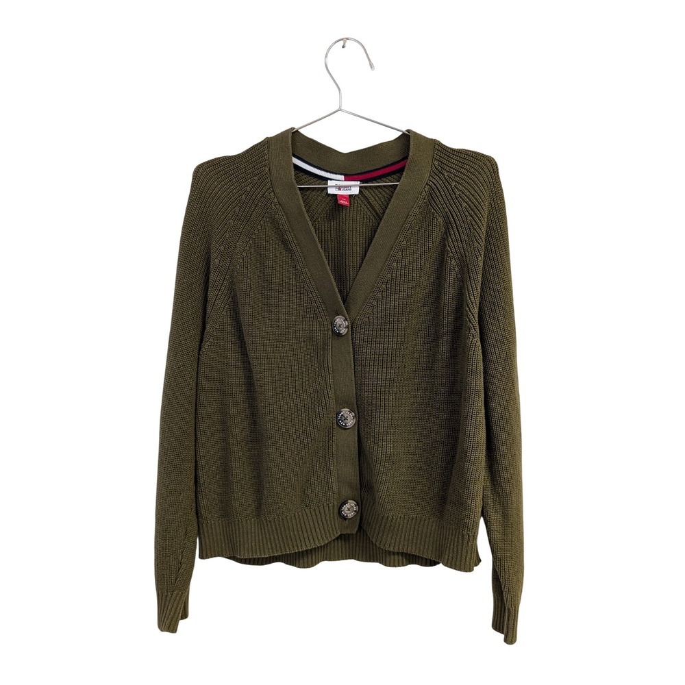 Tommy Jeans‎ Tommy Hilfiger Cardigan Sweater Classic Minimalist Neutral Green L